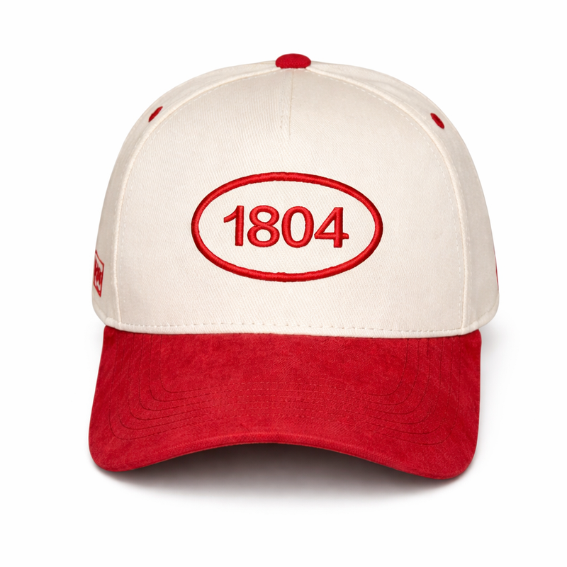 1804 Heritage Snapback – Light Beige Crown & Red Suede Brim