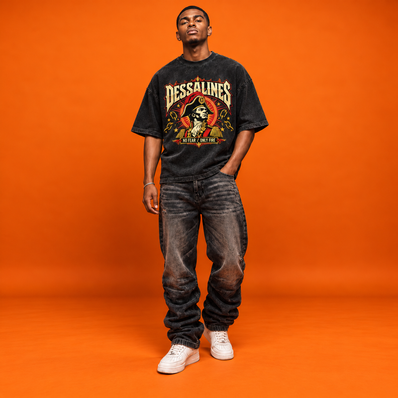 Dessalines “No Fear, Only Fire” Oversized Washed Black Tee