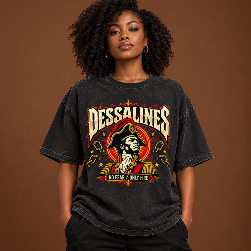 Dessalines “No Fear, Only Fire” Oversized Washed Black Tee