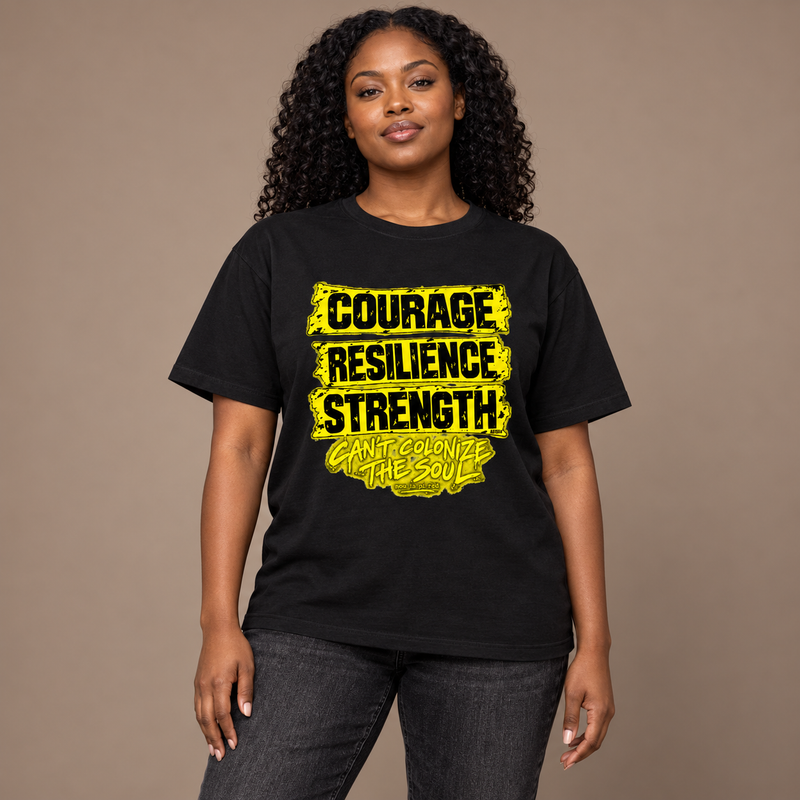Can’t Colonize the Soul Tee – Black & Yellow