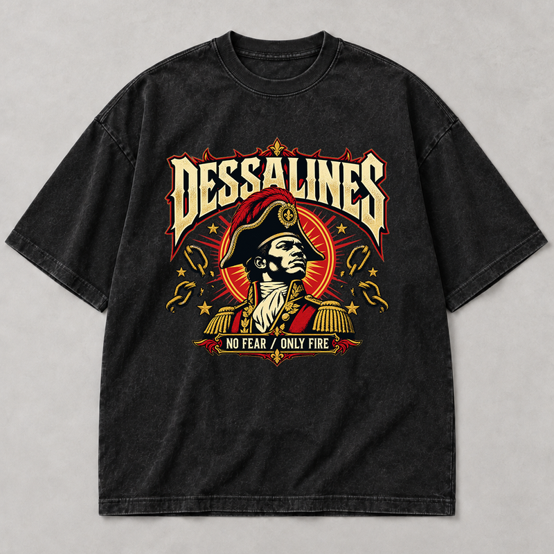 Dessalines “No Fear, Only Fire” Oversized Washed Black Tee