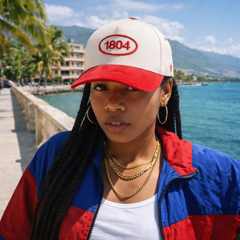 1804 Heritage Snapback – Light Beige Crown & Red Suede Brim