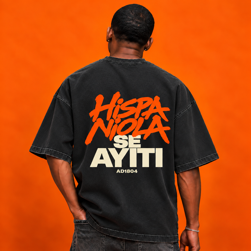 Hispaniola Se Ayiti Oversized Washed Black Tee