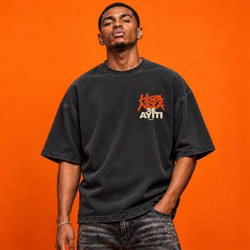 Hispaniola Se Ayiti Oversized Washed Black Tee