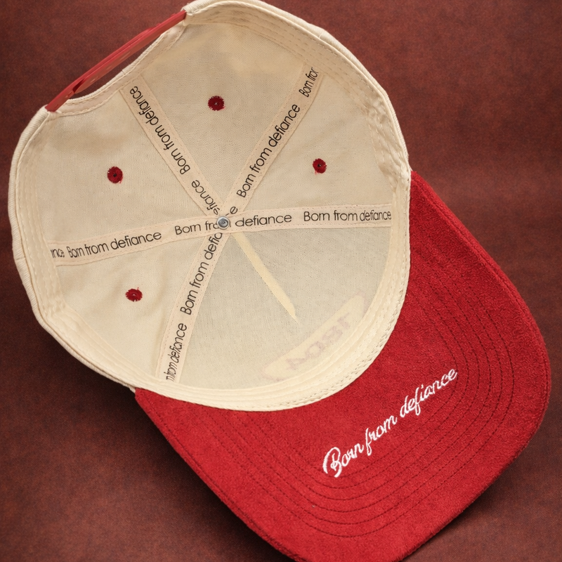 1804 Heritage Snapback – Light Beige Crown & Red Suede Brim