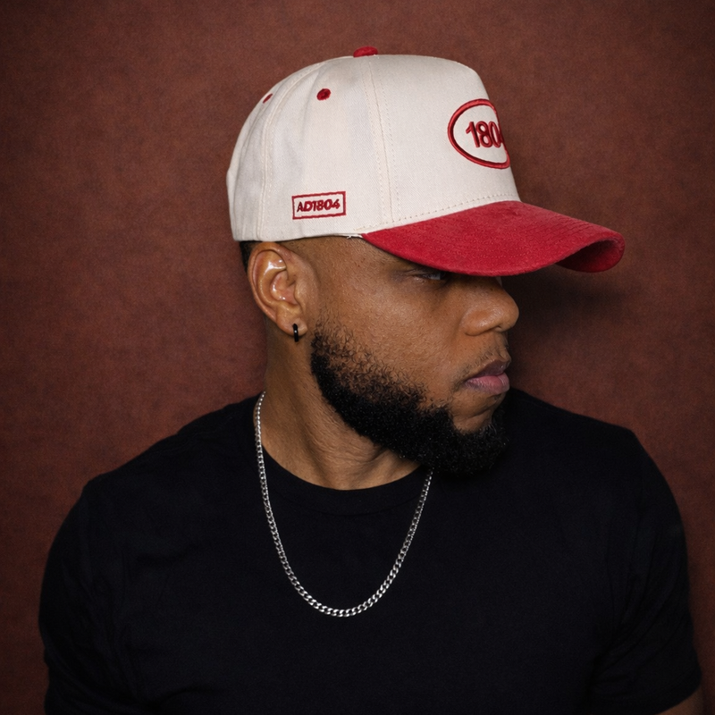 1804 Heritage Snapback – Light Beige Crown & Red Suede Brim