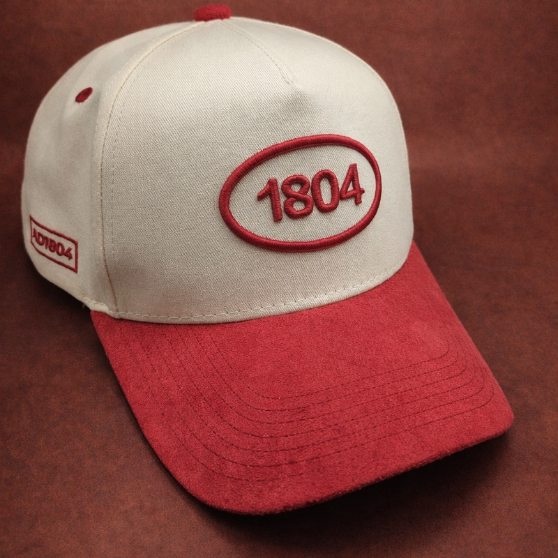 1804 Heritage Snapback – Light Beige Crown & Red Suede Brim