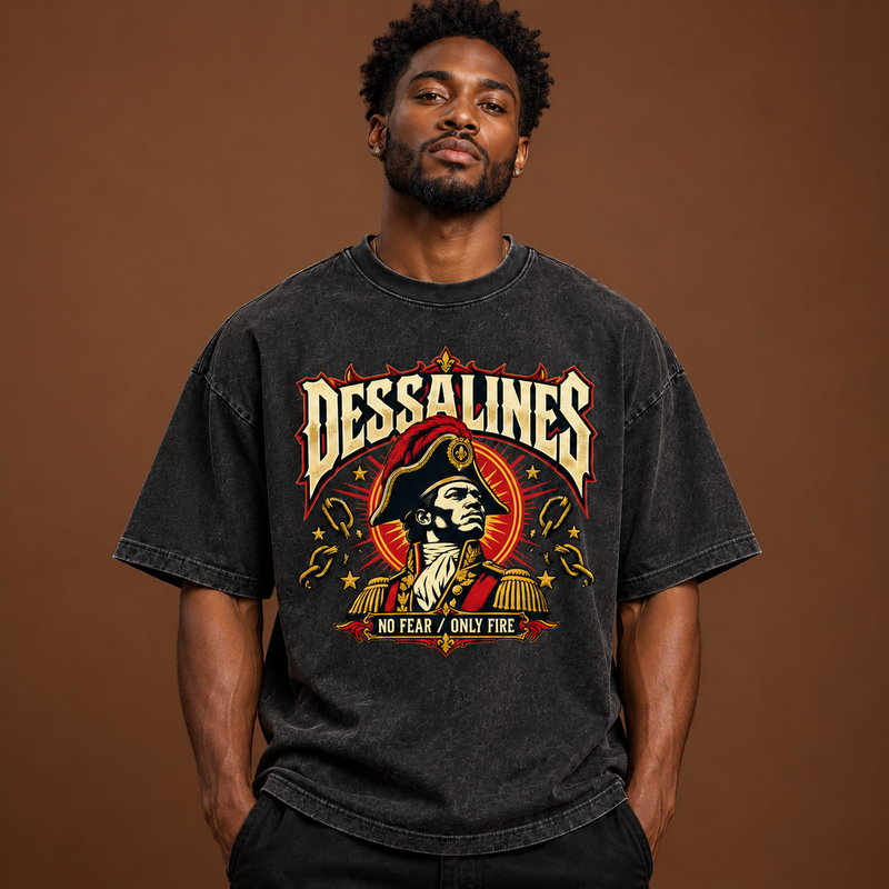 Dessalines “No Fear, Only Fire” Oversized Washed Black Tee