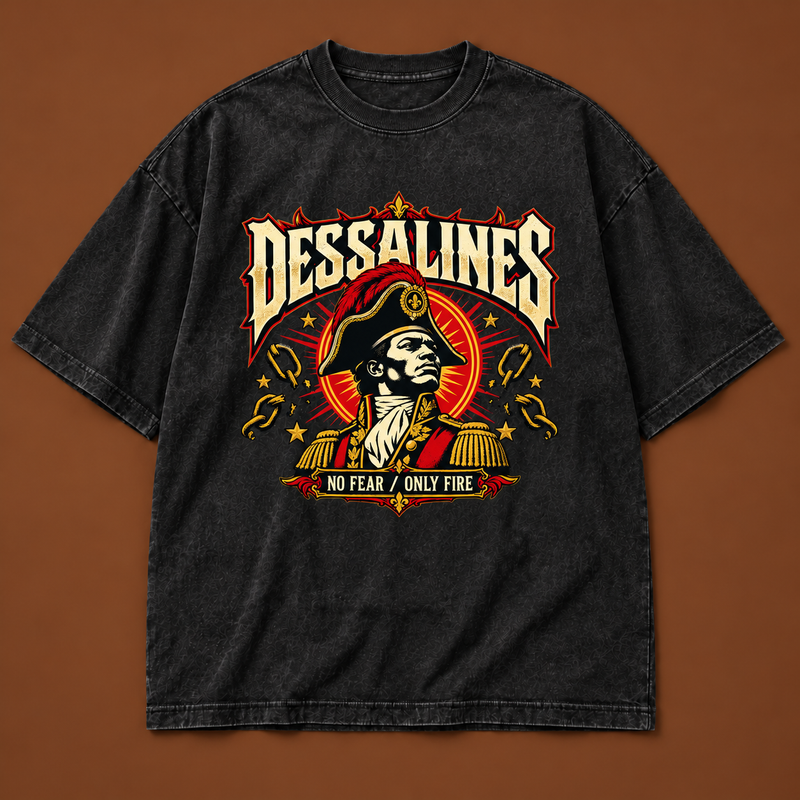 Dessalines “No Fear, Only Fire” Oversized Washed Black Tee