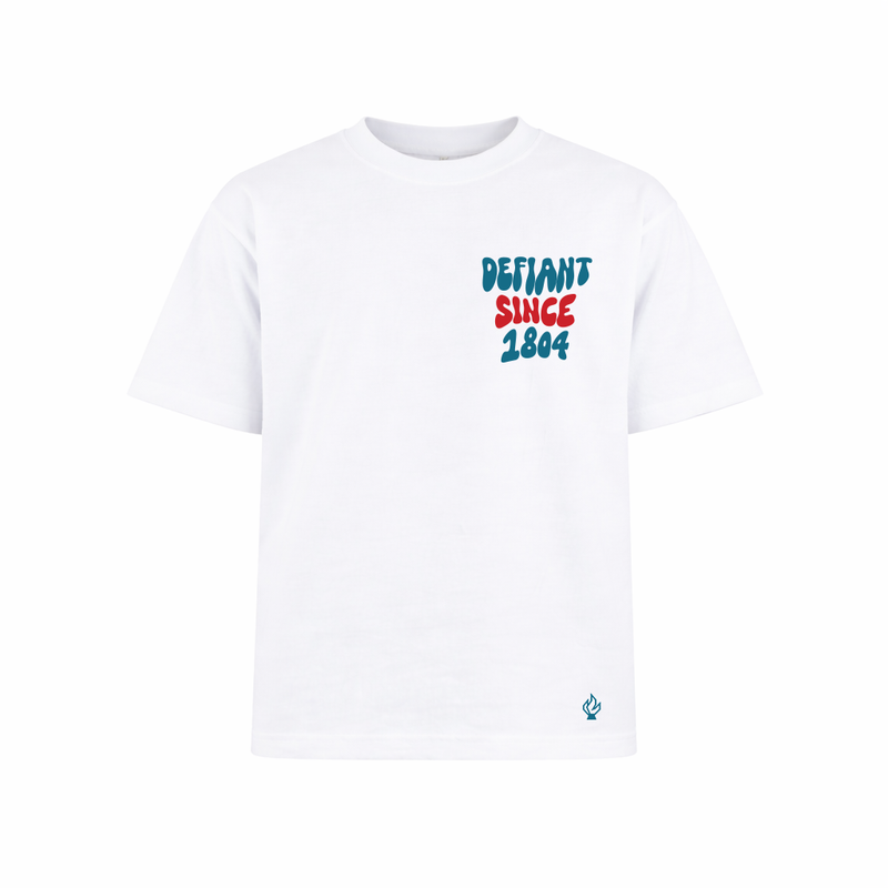 Defiant Since 1804 Tee — Unshaken Spirit - White