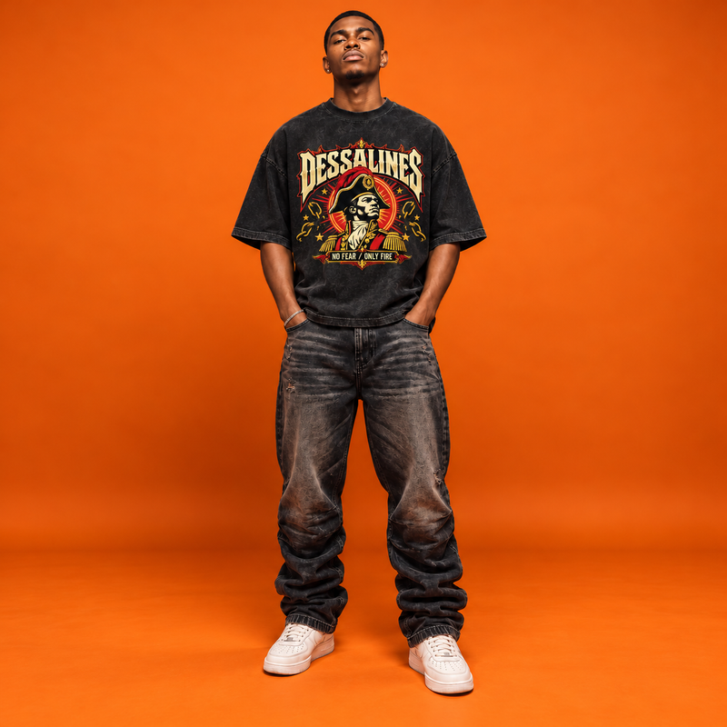 Dessalines “No Fear, Only Fire” Oversized Washed Black Tee