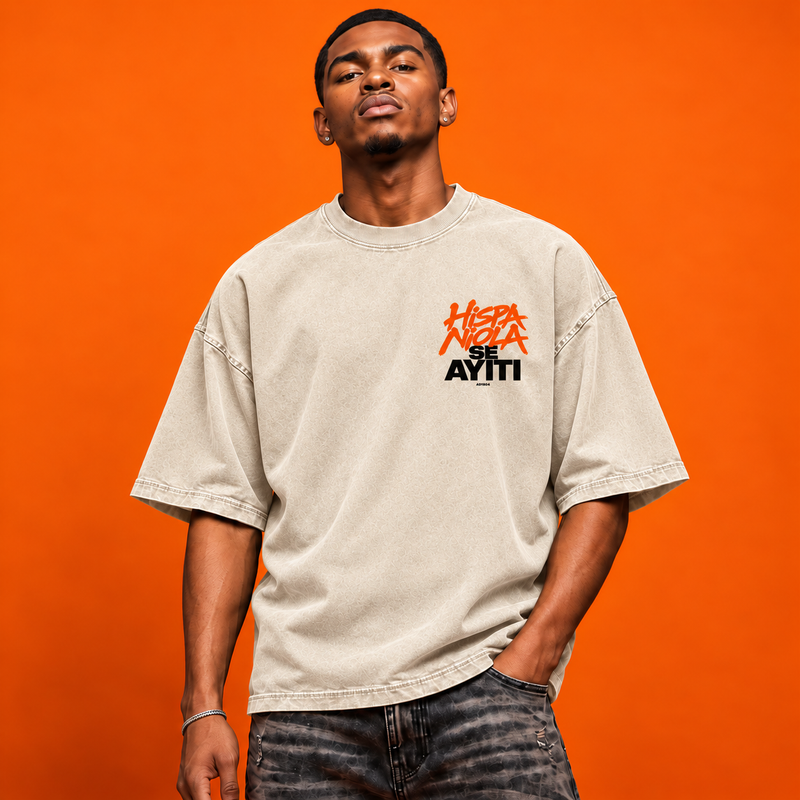 Hispaniola Se Ayiti Oversized Washed Cream Tee